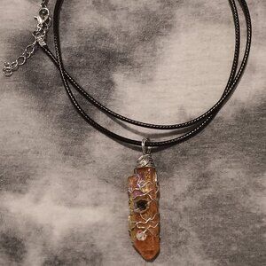Handmade Tangerine Aura Quartz Crystal Necklace